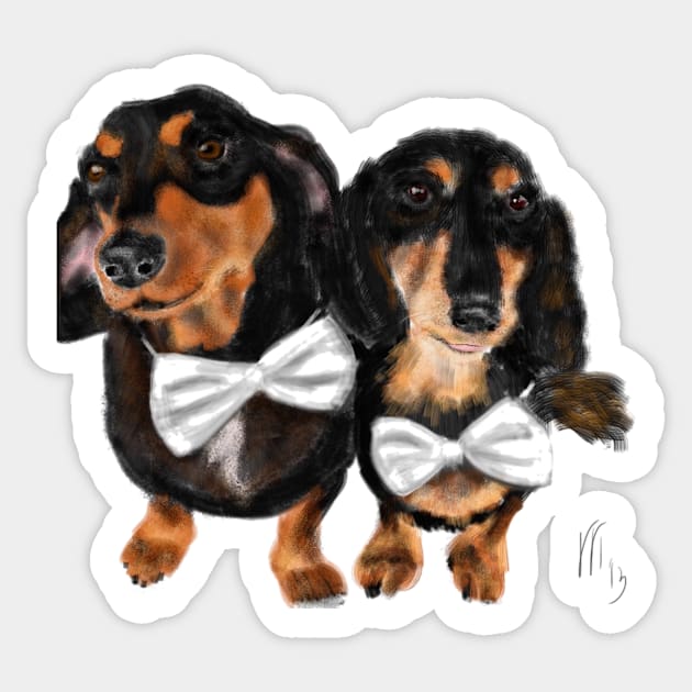 I Love Dachshunds With Bow Ties Sticker by LITDigitalArt